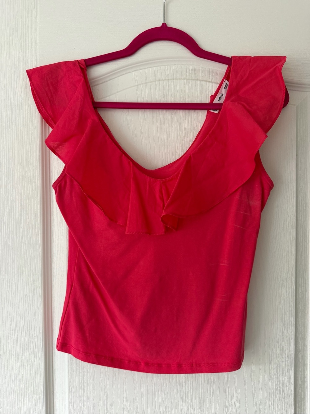 Mango Hot Pink Ruffle Tank Top
